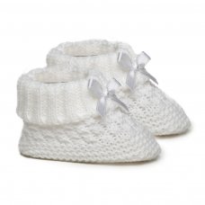 S442-W: White Check Bootees w/Bow